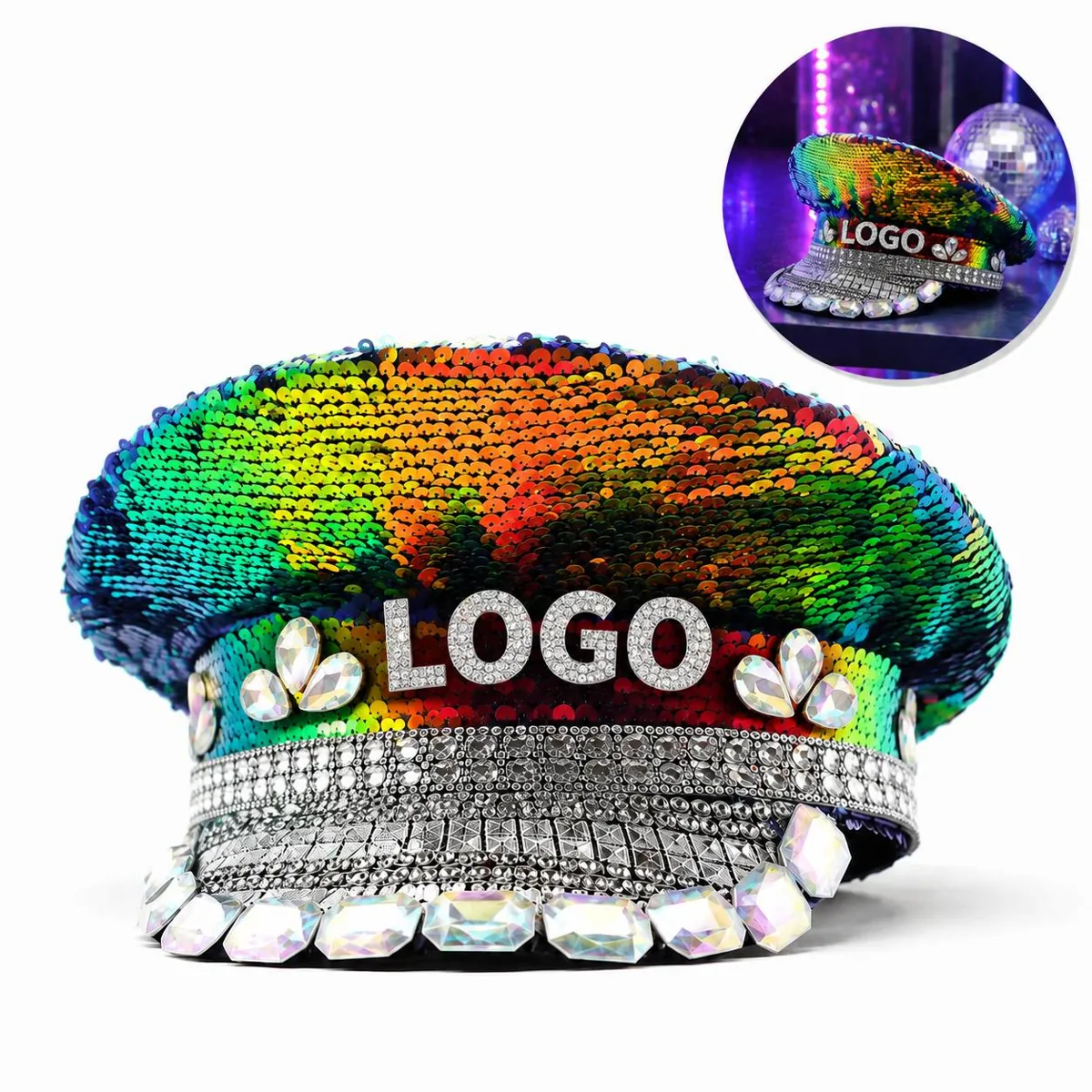 Sparkly Sequined Captain Hat for Bride Costume Party