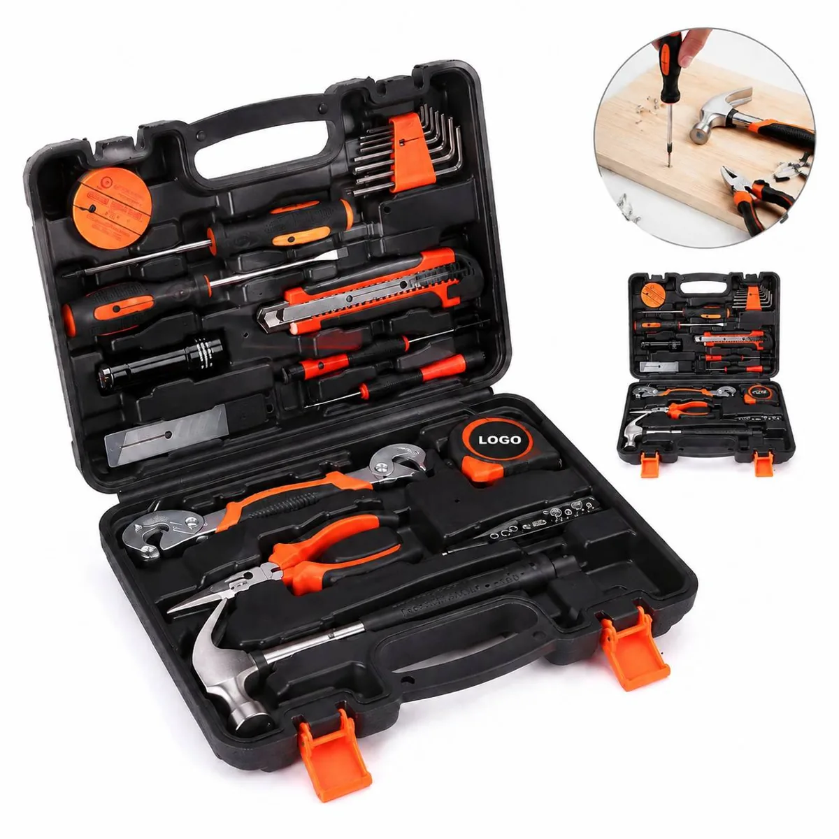 Compact 25-Piece Plastic Tool Box Storage Kit, Slim Design