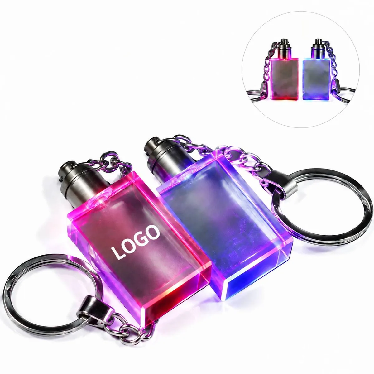 Rectangular Crystal Keychain with LED Light