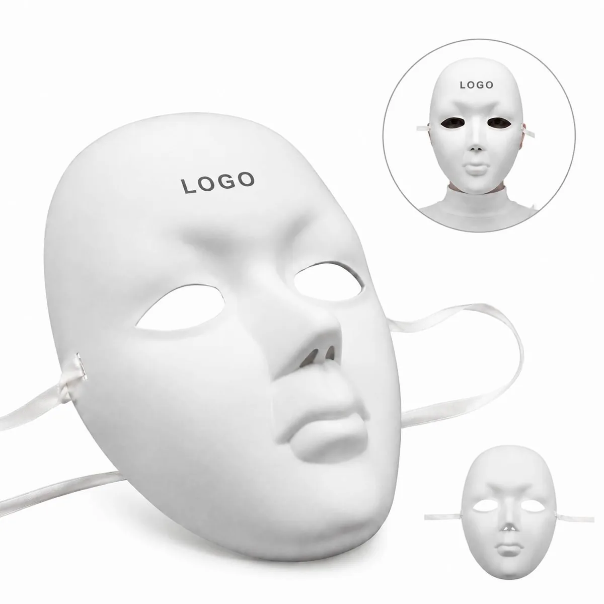 White PVC Masquerade Mask with Eyeholes and Elastic Strap