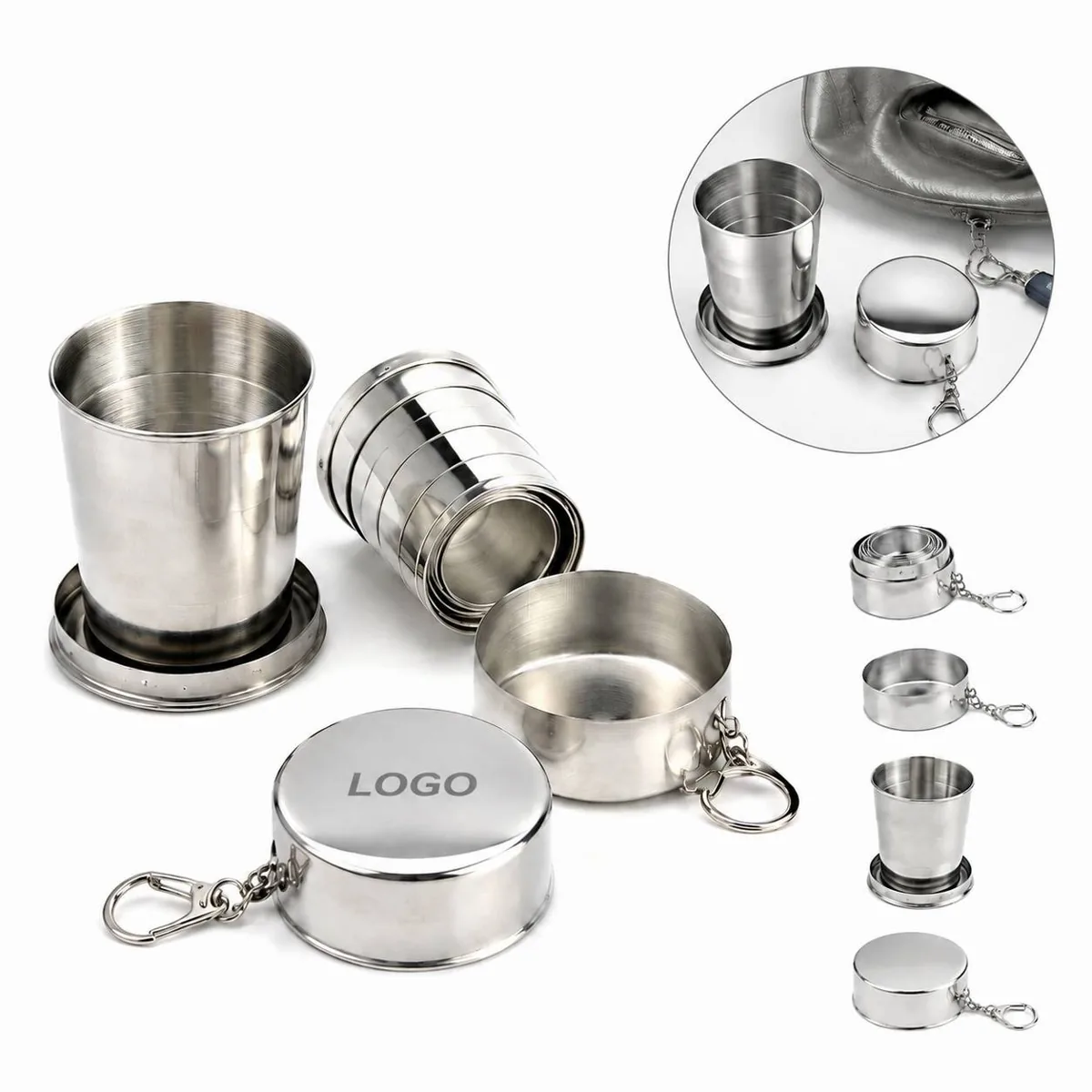 Collapsible Stainless Steel Cup Keychain 240ml Folding Shot
