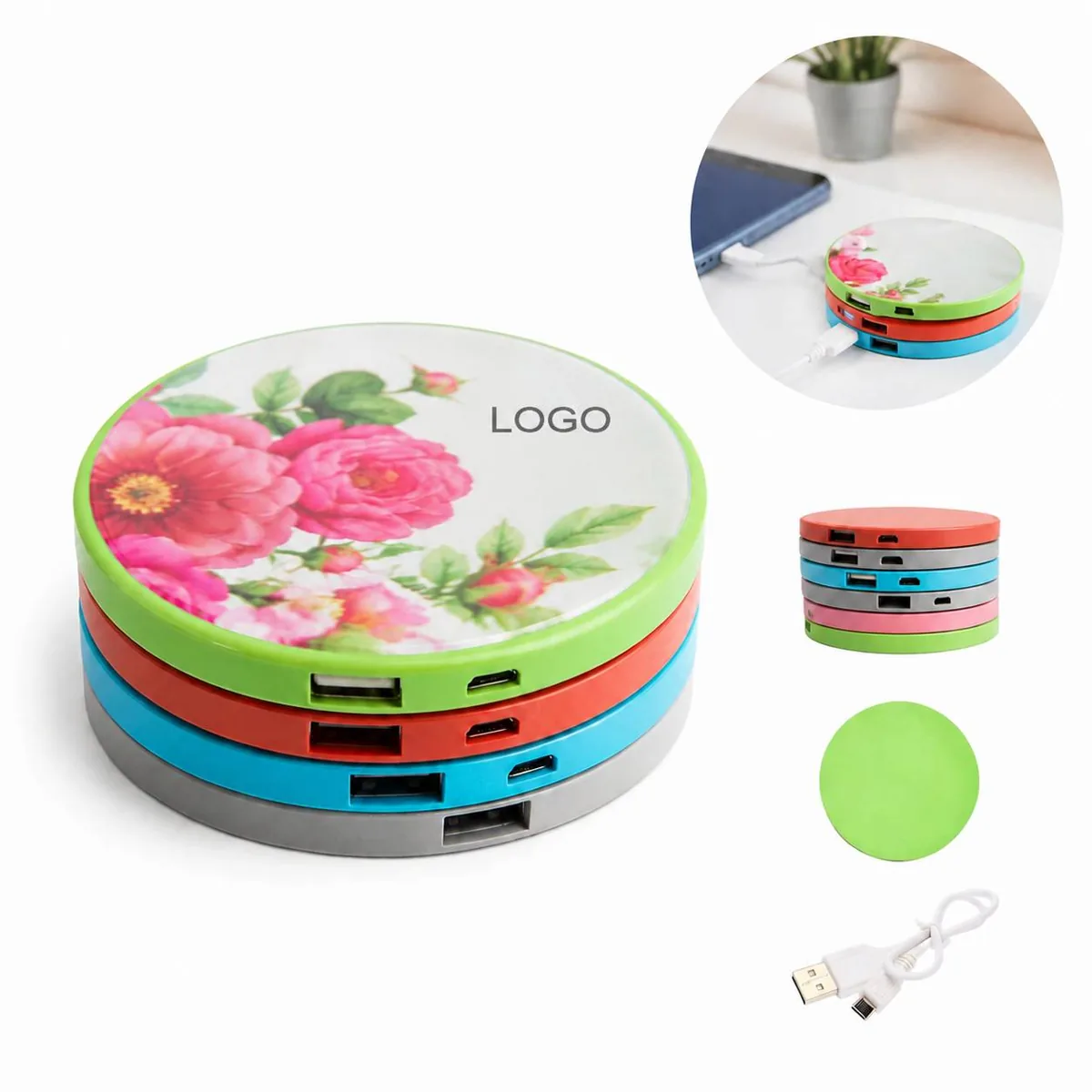 Compact 2000mAh Mirror Charging Case with USB Cable