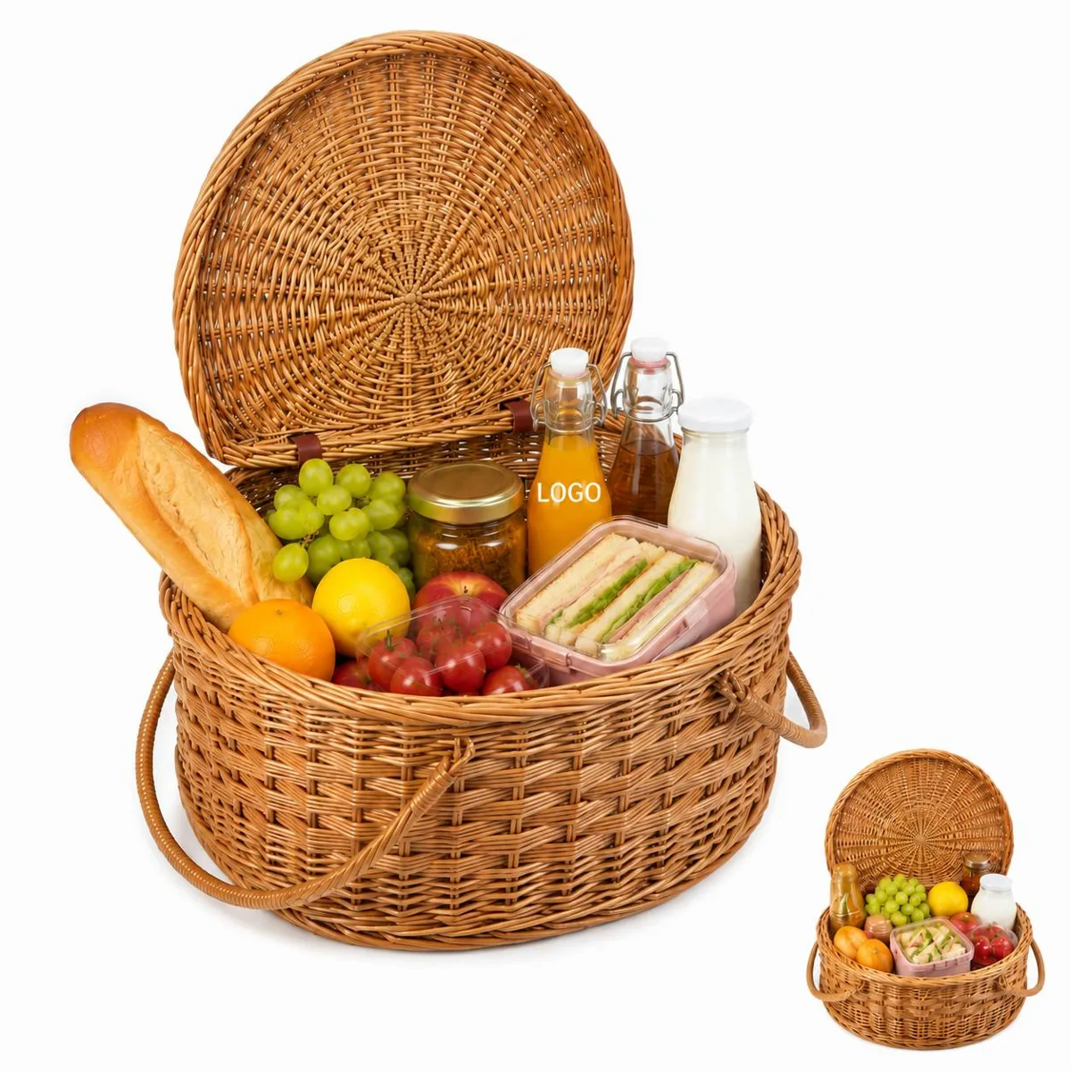 Heart-Shaped Rattan Picnic Basket with Cotton Lining