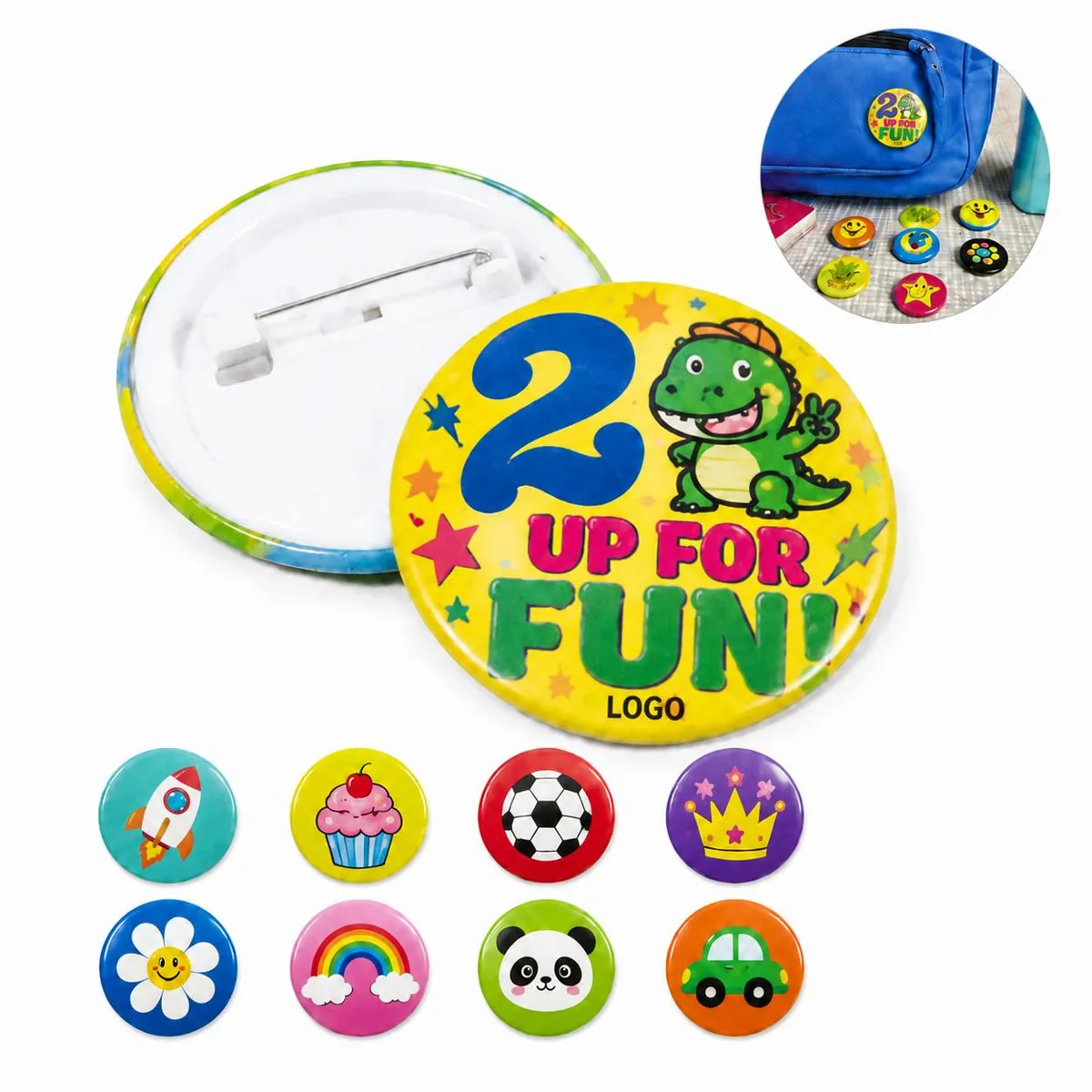 Custom Round Tinplate Pin with Clip Backing, Full-Color