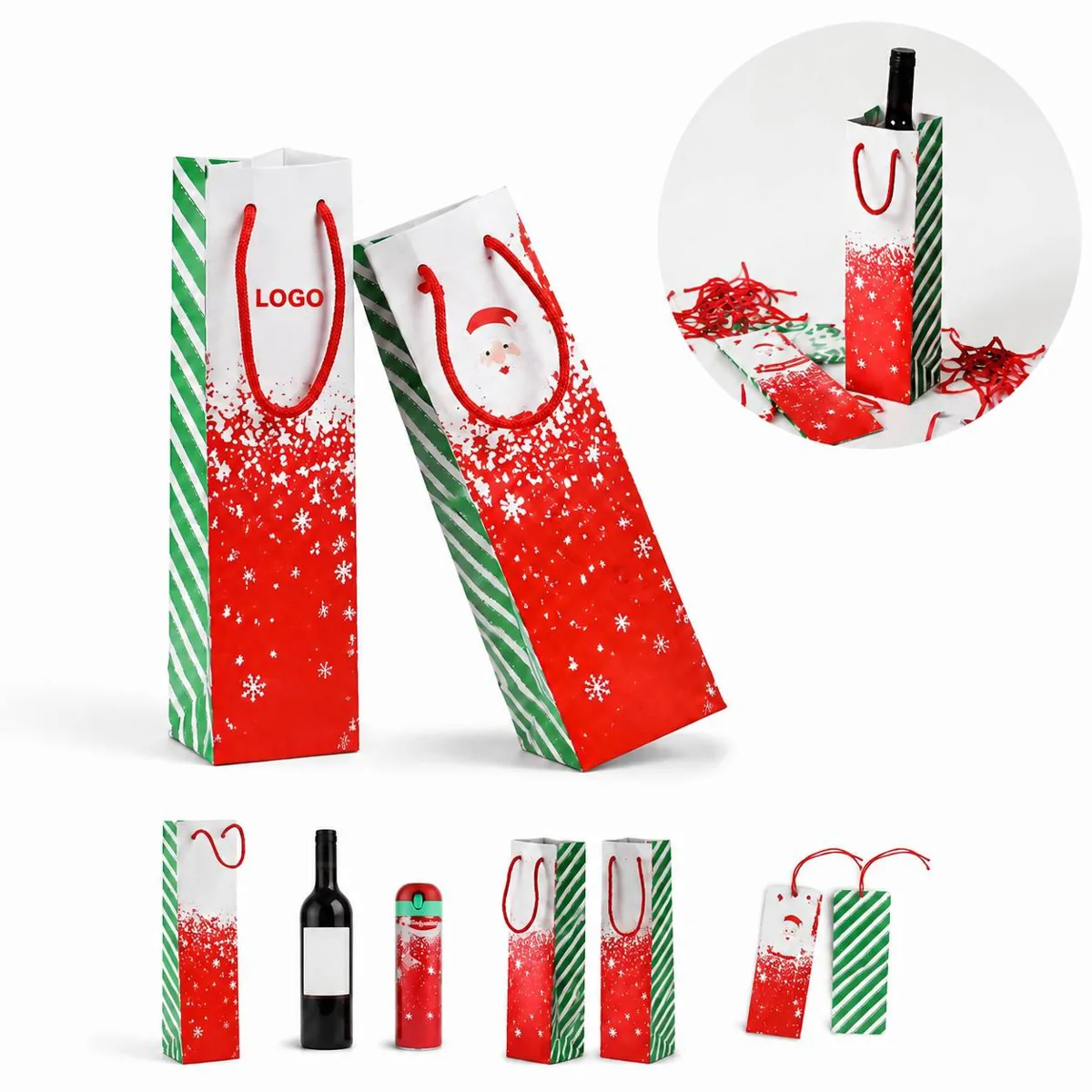 Merry Christmas Holiday Gift Bags Set with Festive Designs
