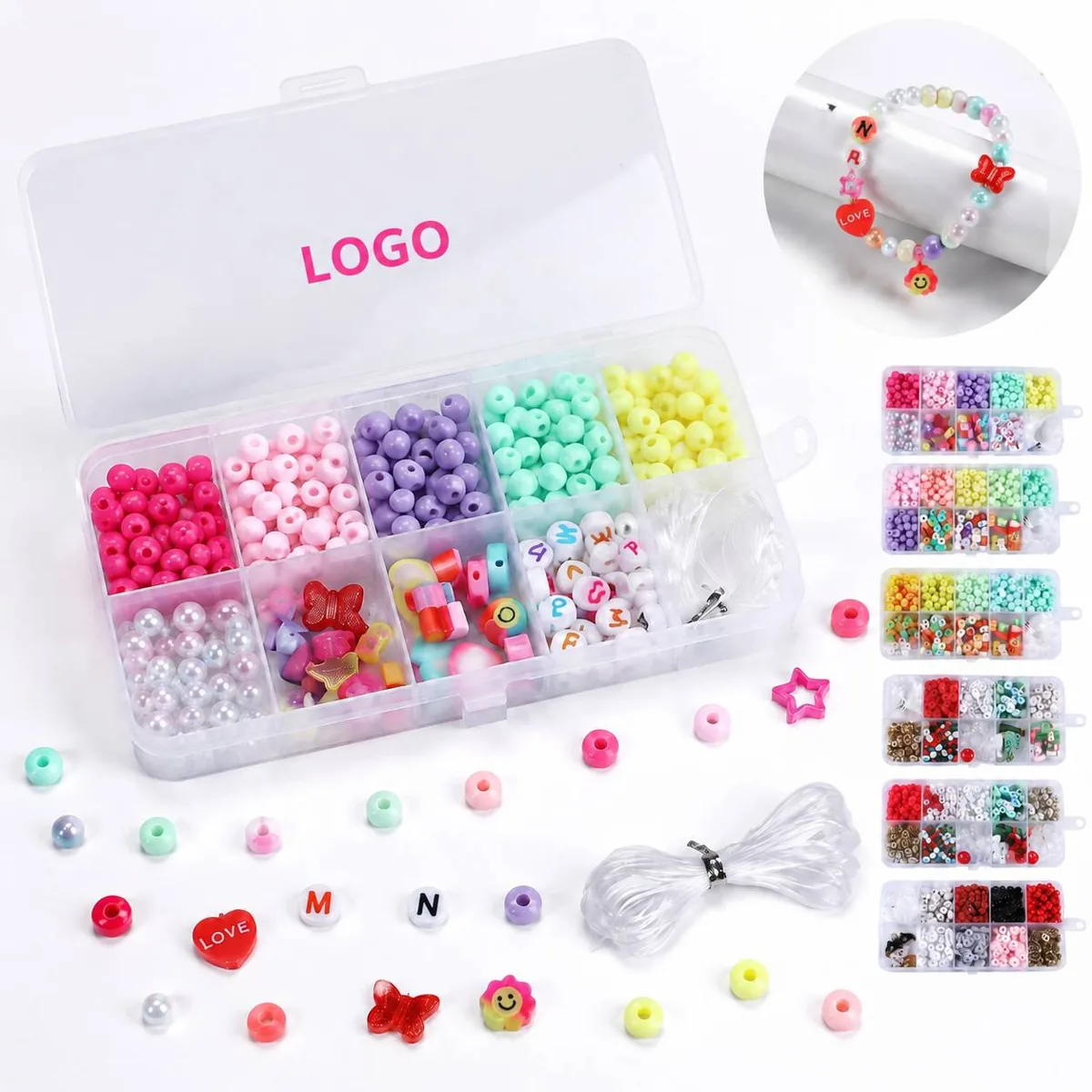 DIY Bead Storage Grid Box Organizer Kit with Elastic Rope