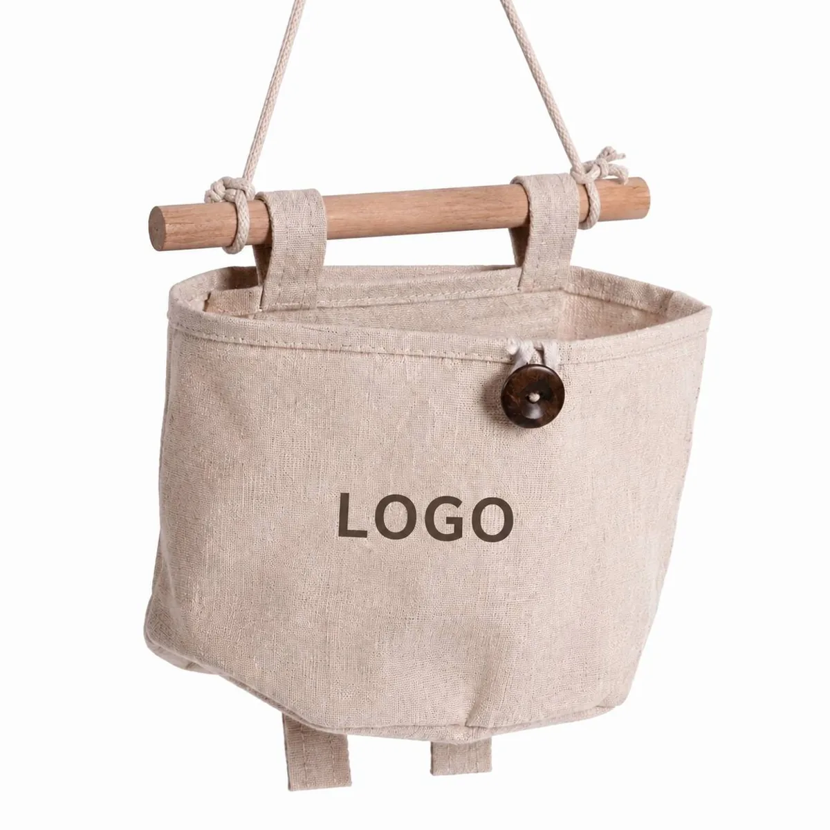 Linen Hanging Storage Baskets with Sturdy Shape for Nursery