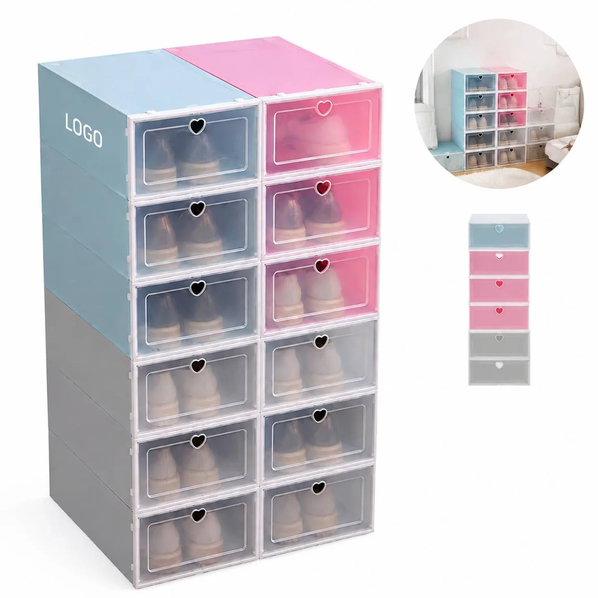 Clear Stackable Shoe Boxes with Transparent Door for Closet