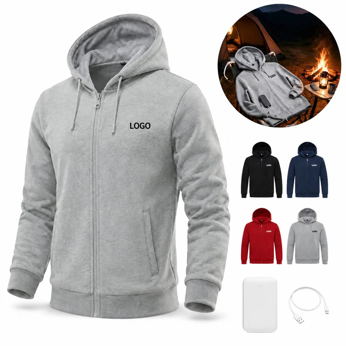Cozy Heated Fleece Jacket with Zipper for Outdoor Use