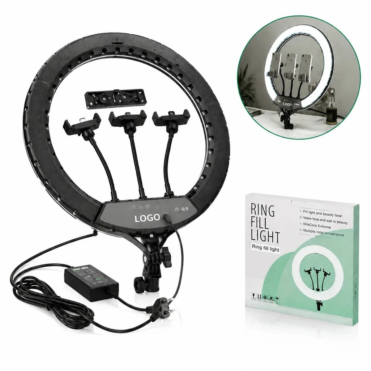 Dimmable LED Ring Light Phone Holder, 480 Beads 3 Colors