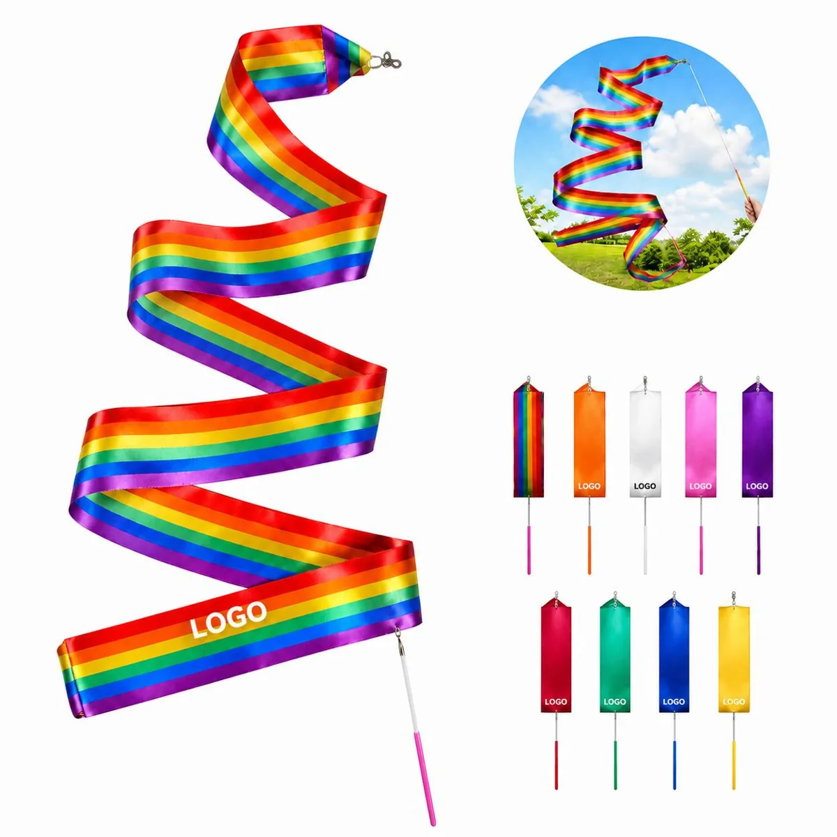 Kids Rainbow Ribbon Twirling Wands for Dance, Exercise