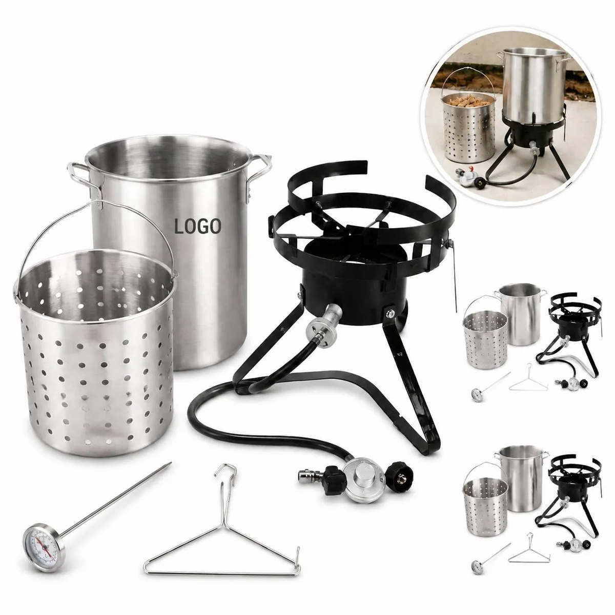 Outdoor Turkey Fryer Pot with Basket, Aluminum, Heat Control