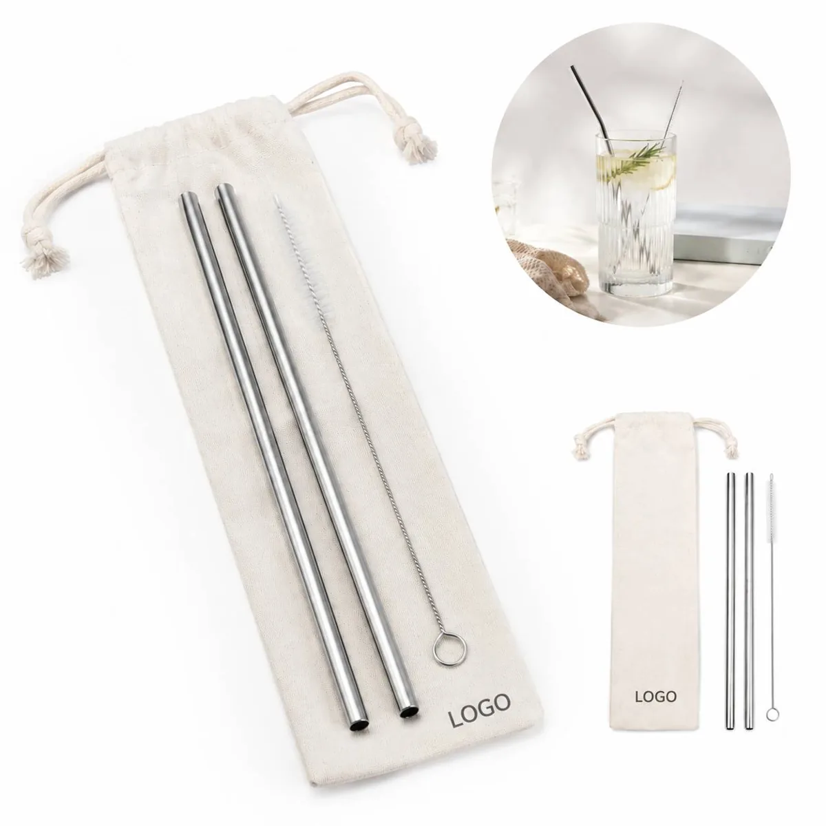 Stainless Steel Drinking Straws Set, Reusable Eco-Friendly