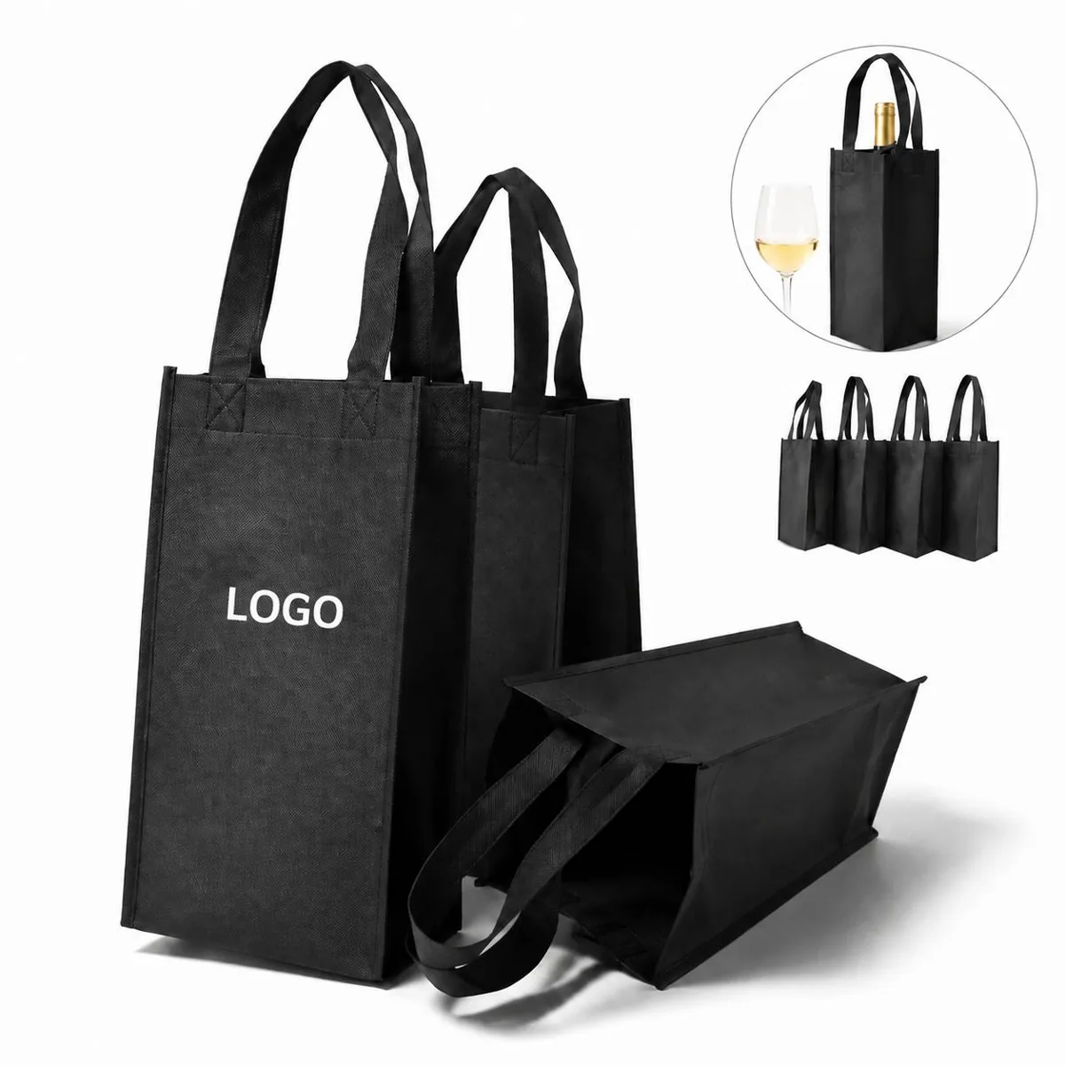Canvas Wine Tote Bag for 4 Bottles with Padded Dividers