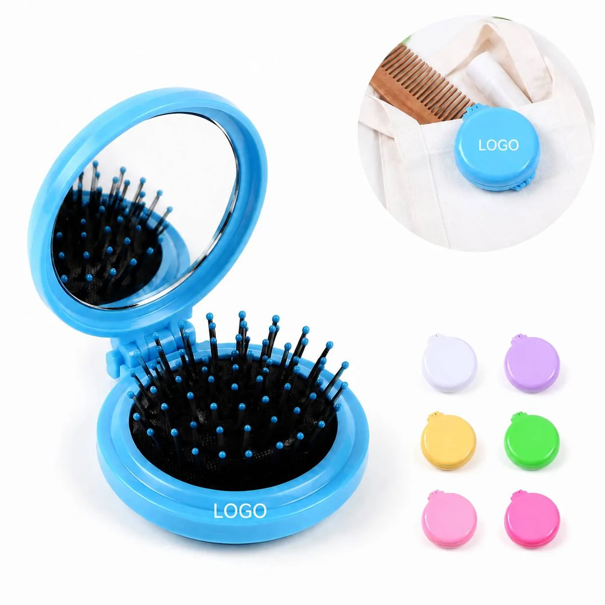 Compact Folding Hairbrush Mirror with Cushion for Travel