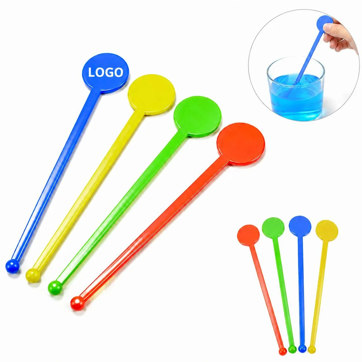 Custom Logo Plastic Cocktail Stir Sticks with Ball End