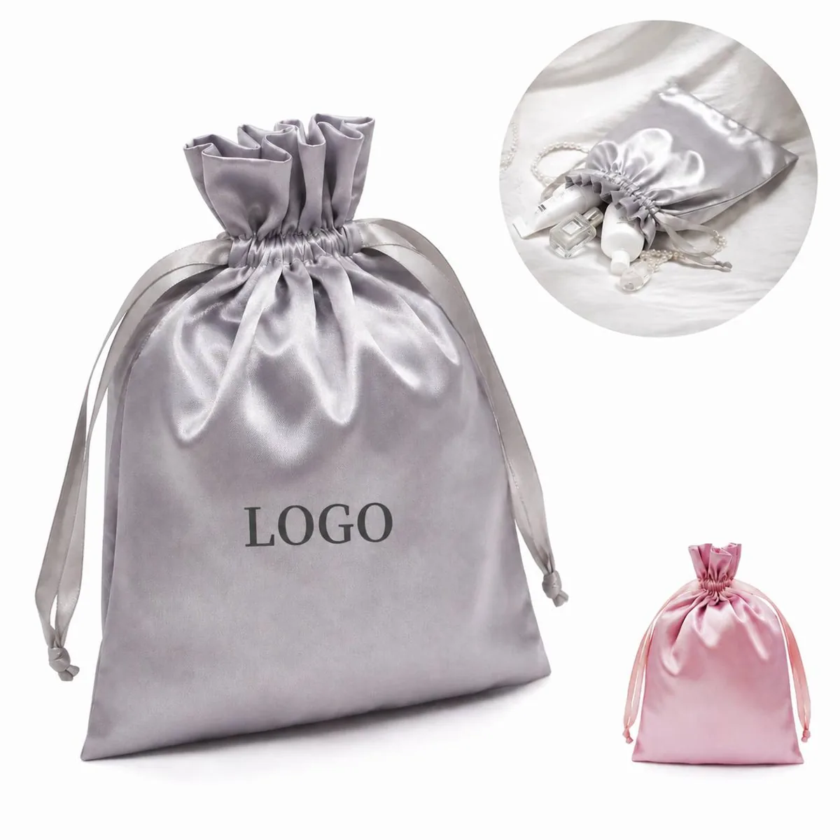 Custom Silk Drawstring Gift Pouch for Wedding Party Favors