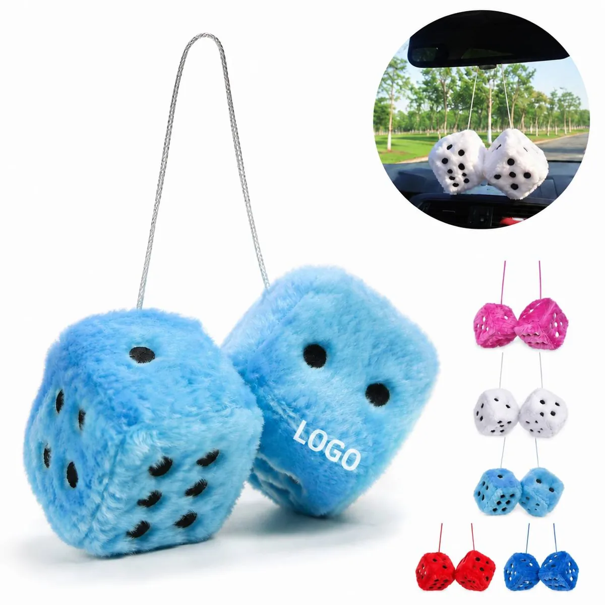 Soft Furry Dice Pair Car Hanging Suction Cup Retro Decor