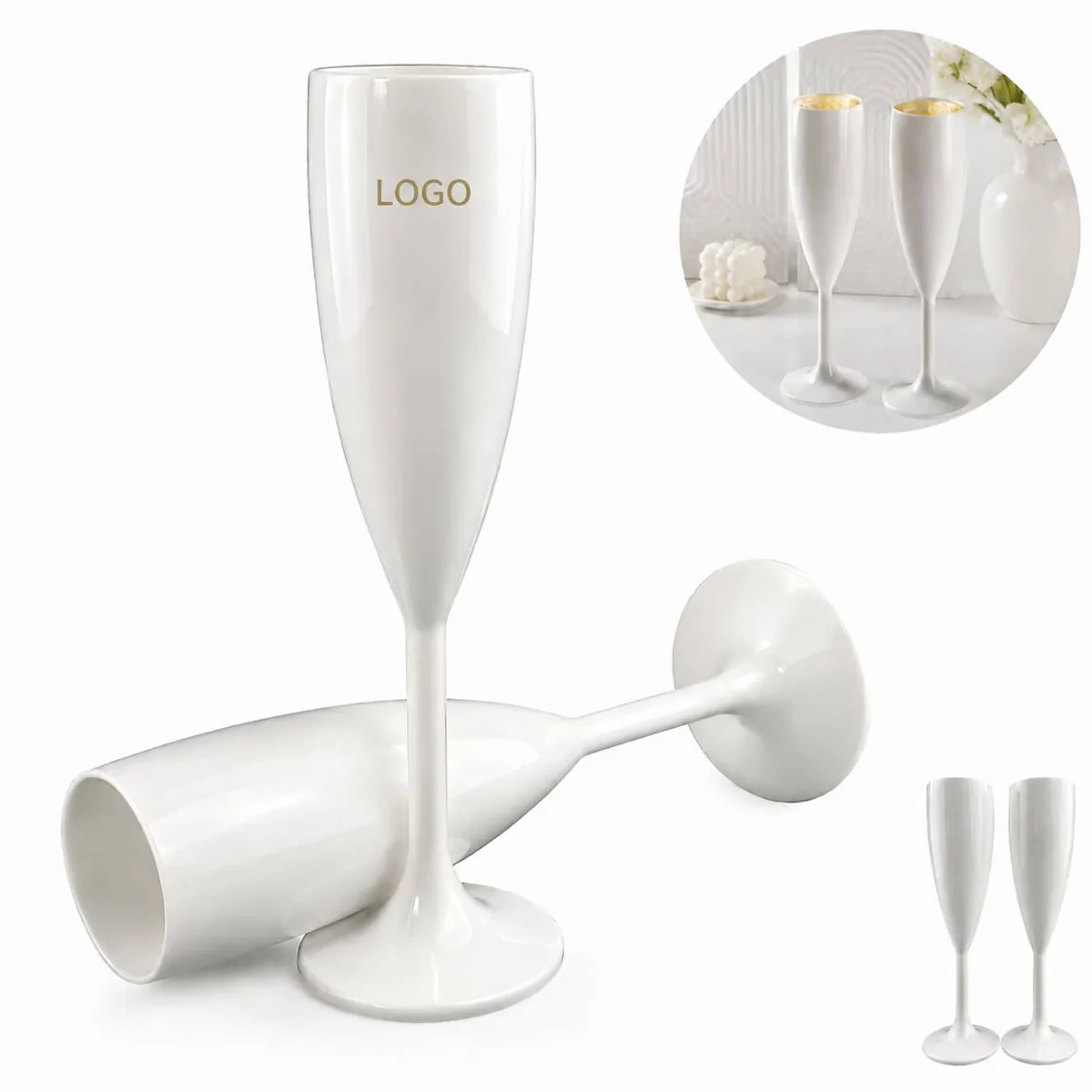 5oz Clear Plastic Champagne Flutes for Wedding Party