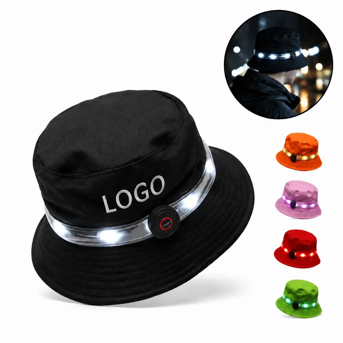 Purple LED Brim Bucket Hat with Glow and Flash Modes