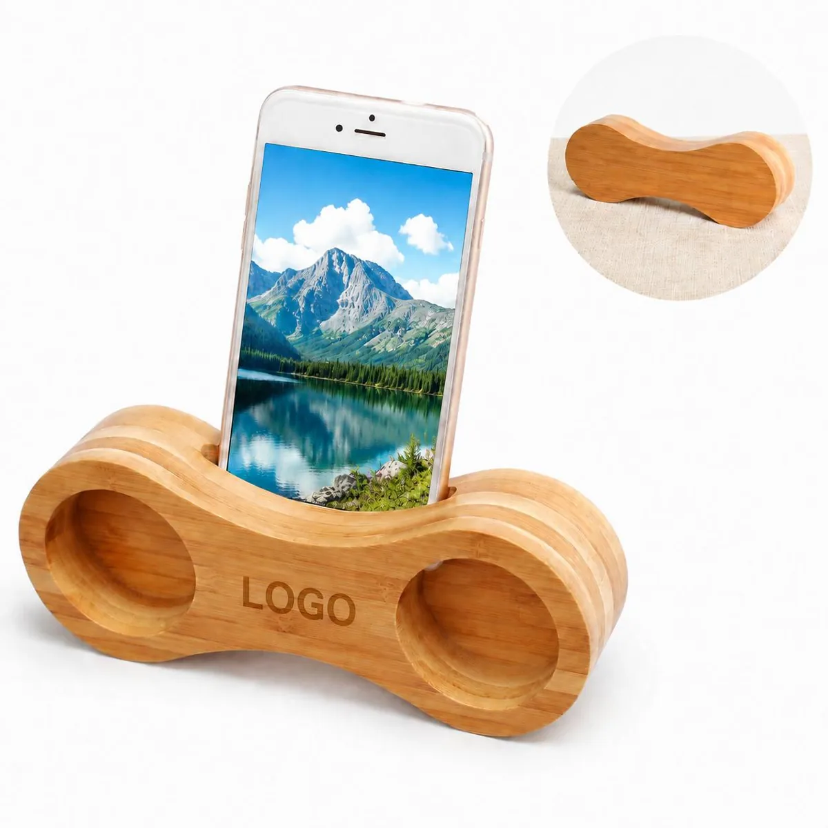 Natural Bamboo Phone Stand with Built-in Sound Amplifier