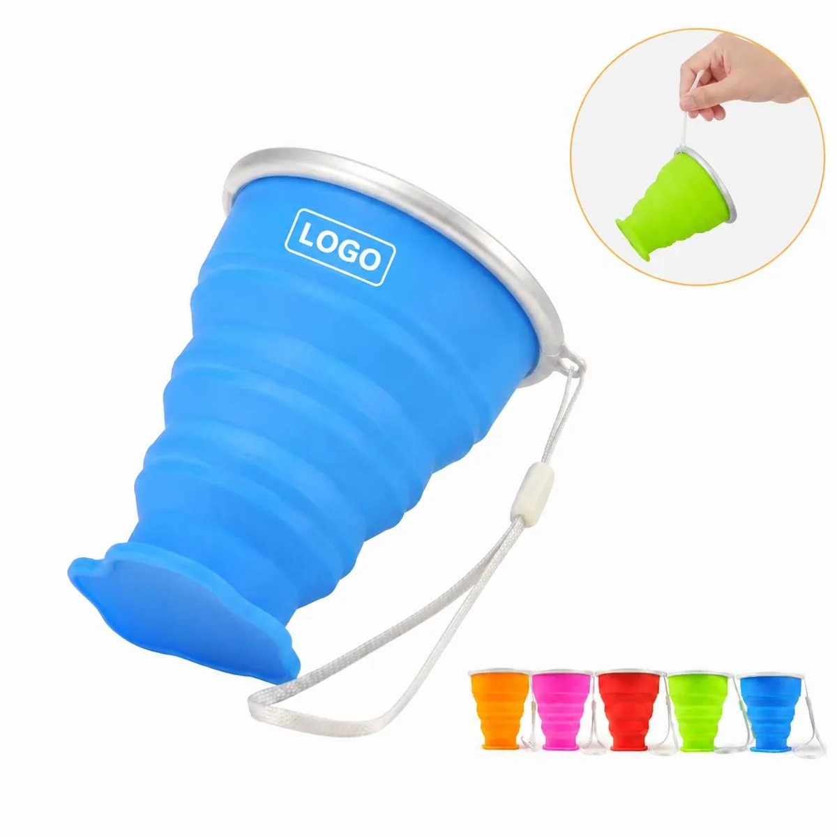 Collapsible Silicone Travel Cup with Stainless Steel Rim