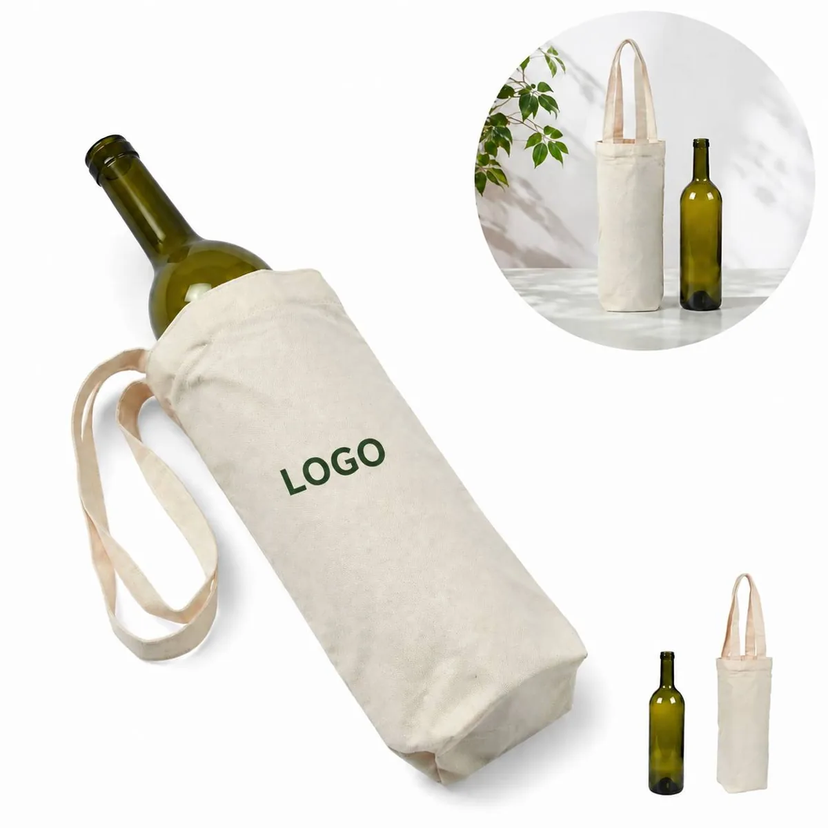 Personalized Reusable Canvas Wine Bottle Carrier Tote Bag