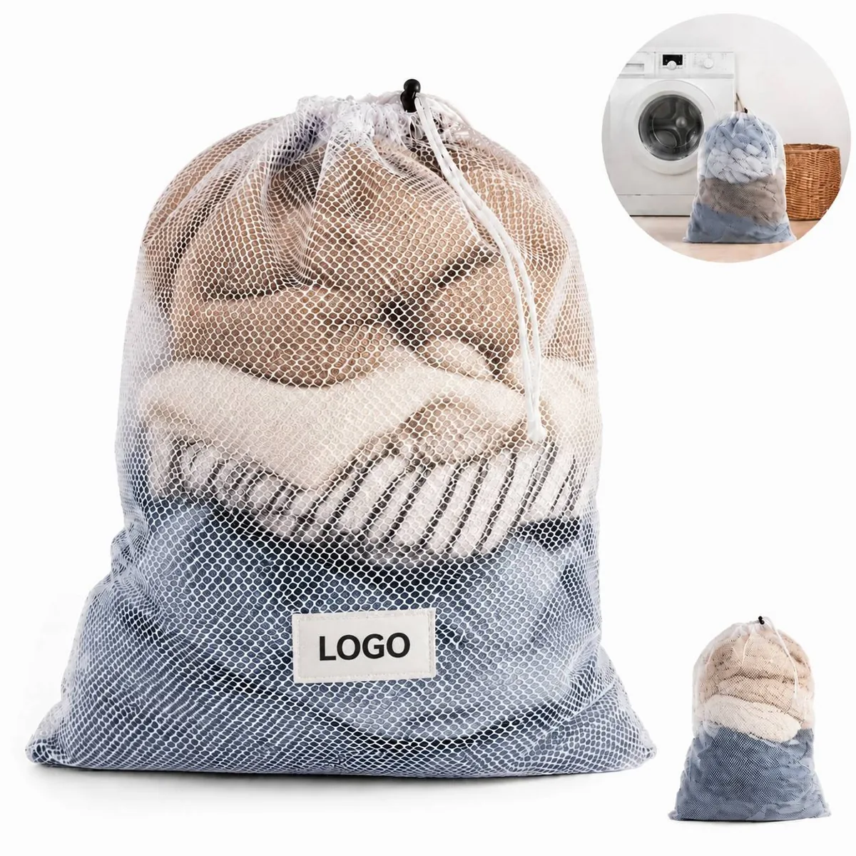 Breathable Mesh Laundry Sack with Drawstring for Travel