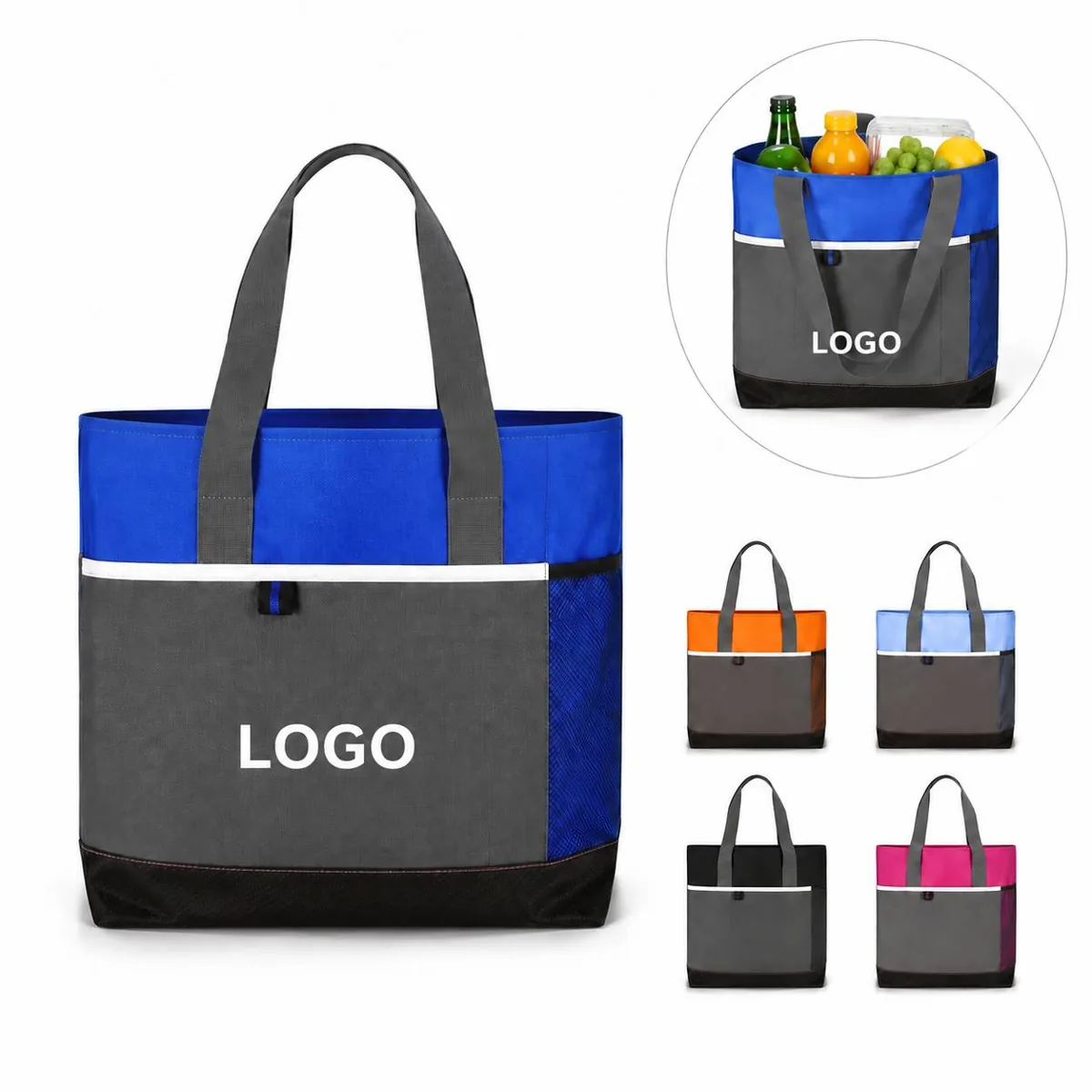 Custom Logo Heavy Duty 600D Polyester Tote with Pockets