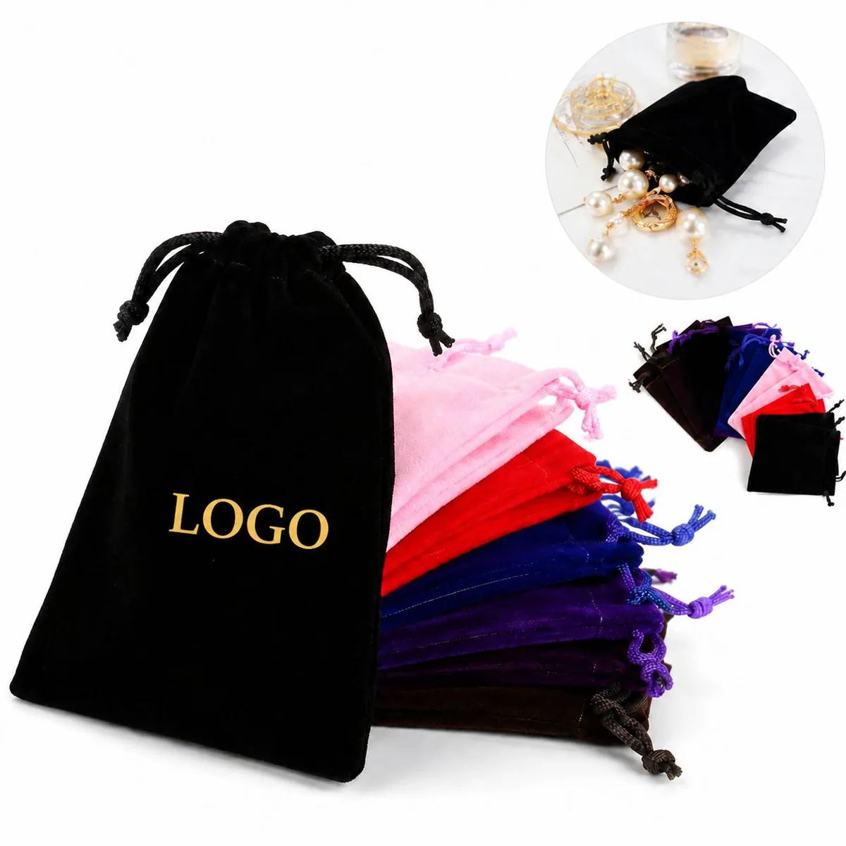 Premium Velvet Drawstring Jewelry Gift Pouches Set