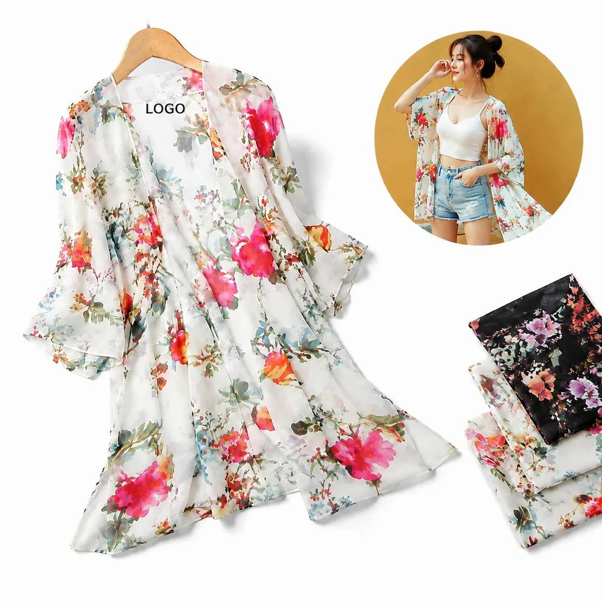 Women's Floral Chiffon Kimono Cover Up Beach Wrap