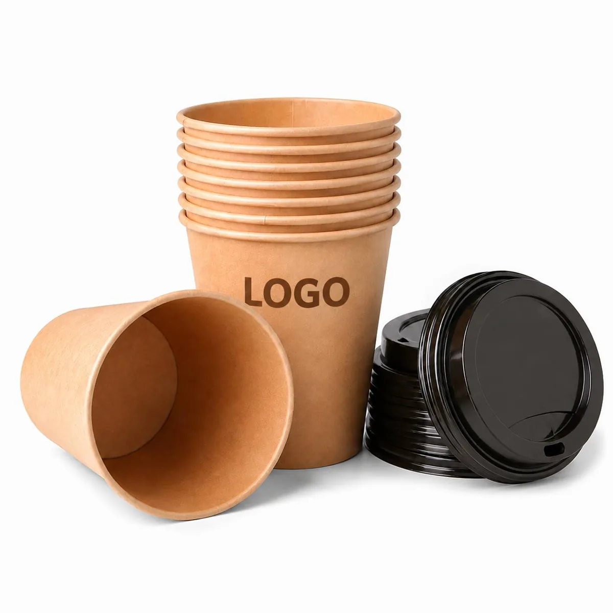 12 oz Eco-Friendly Kraft Paper Cups with Compostable Lids