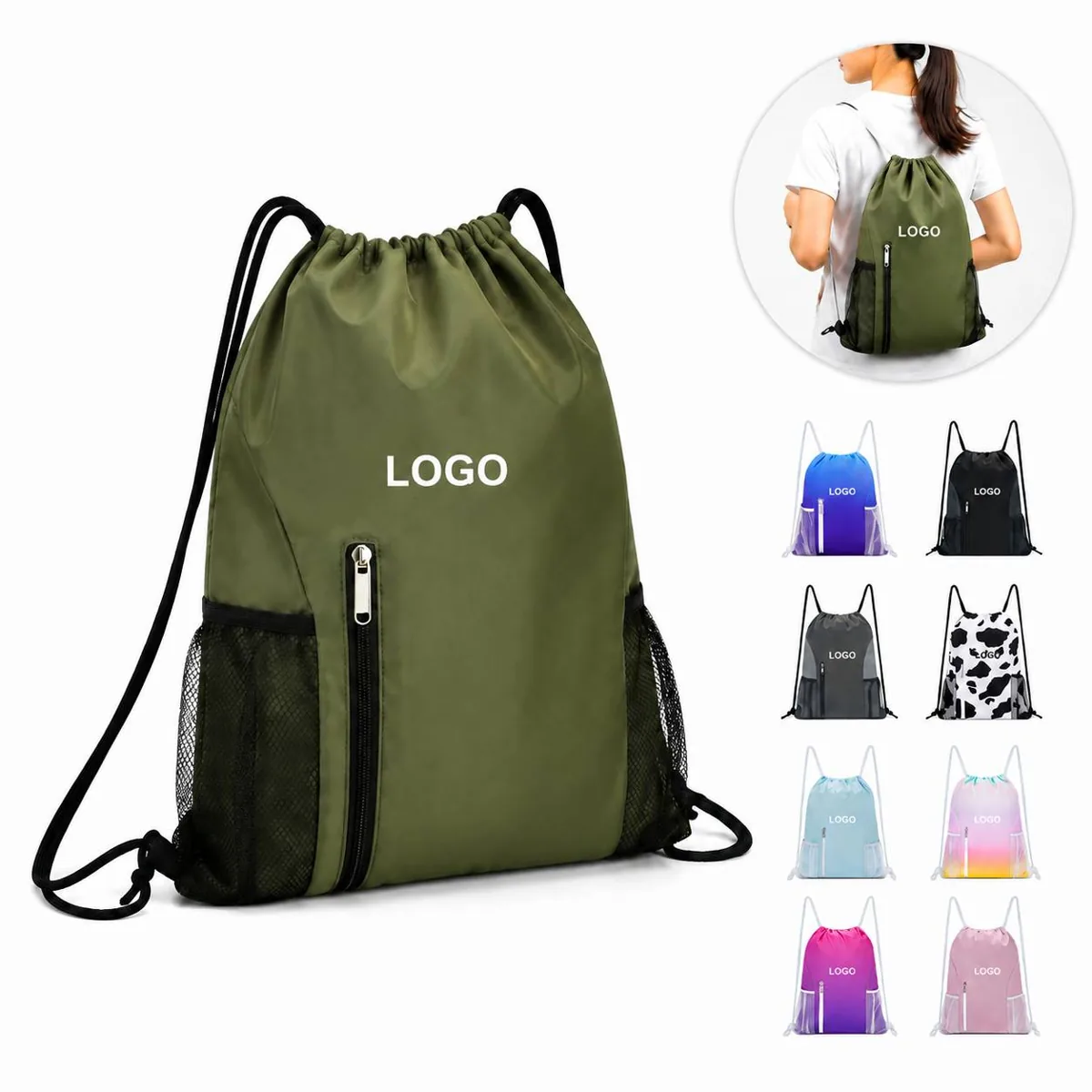 Drawstring Sports Backpack Large Capacity with Mesh Pockets
