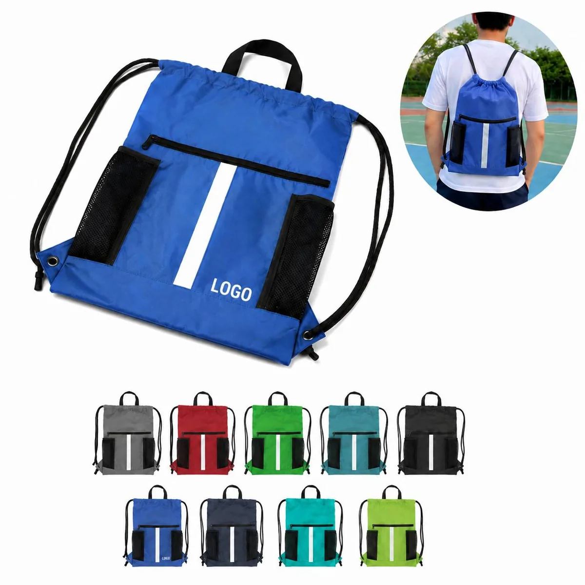 Reflective Oxford Drawstring Gym Sack with Shoe Compartment