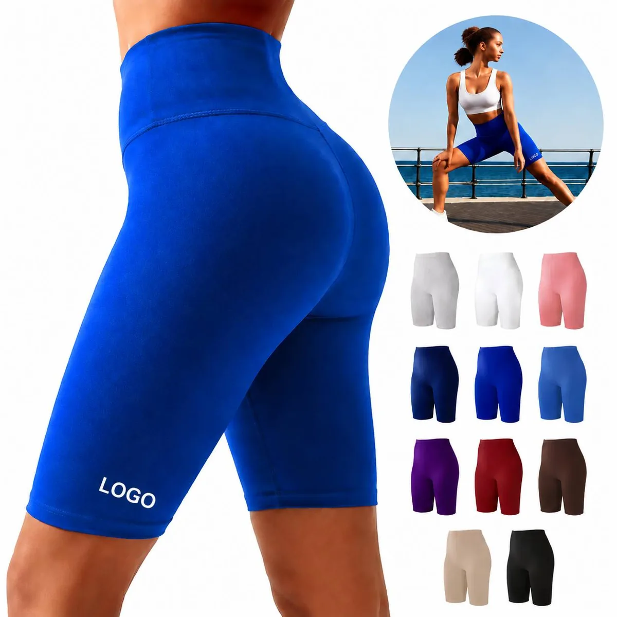 High Waist Yoga Biker Shorts with Tummy Control, 4-Way