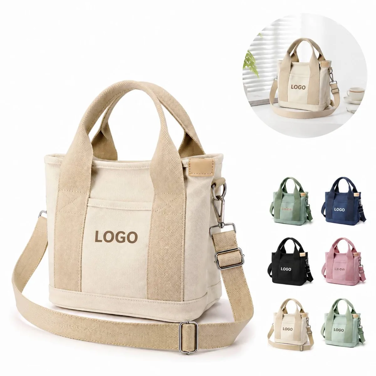 Heavy Duty Canvas Tote Bag with Multiple Pockets and Zipper