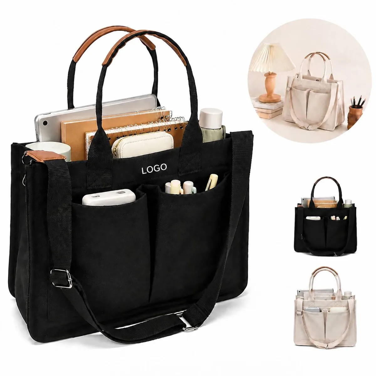 Waterproof Canvas Multi Pocket Tote Bag