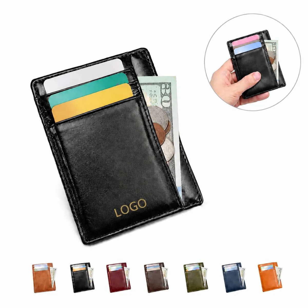 Premium Leather RFID Blocking Slim Card Wallet with 5 Card