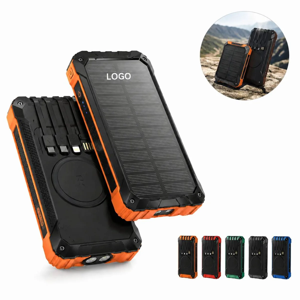 10000mAh Solar Wireless Power Bank with USB C, Micro USB