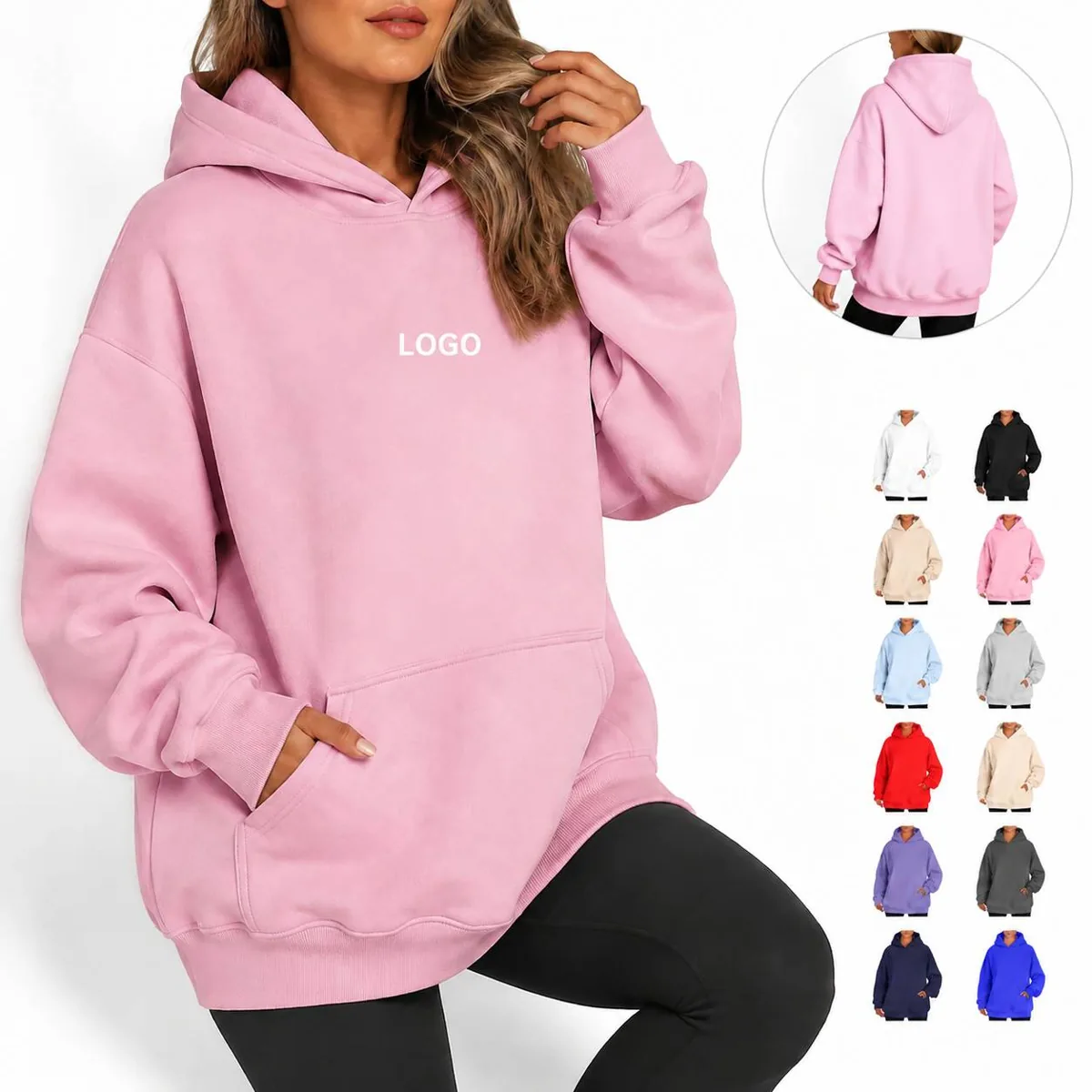 Plush Oversized Fleece Hoodie with Pocket, Warm Fall Winter