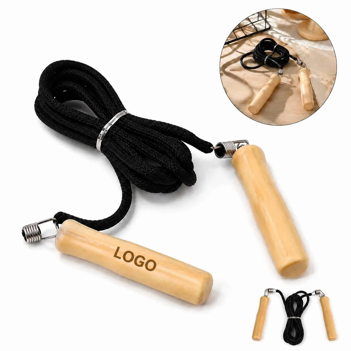 Eco Cotton Jump Rope Wooden Handles Non-Slip Exercise