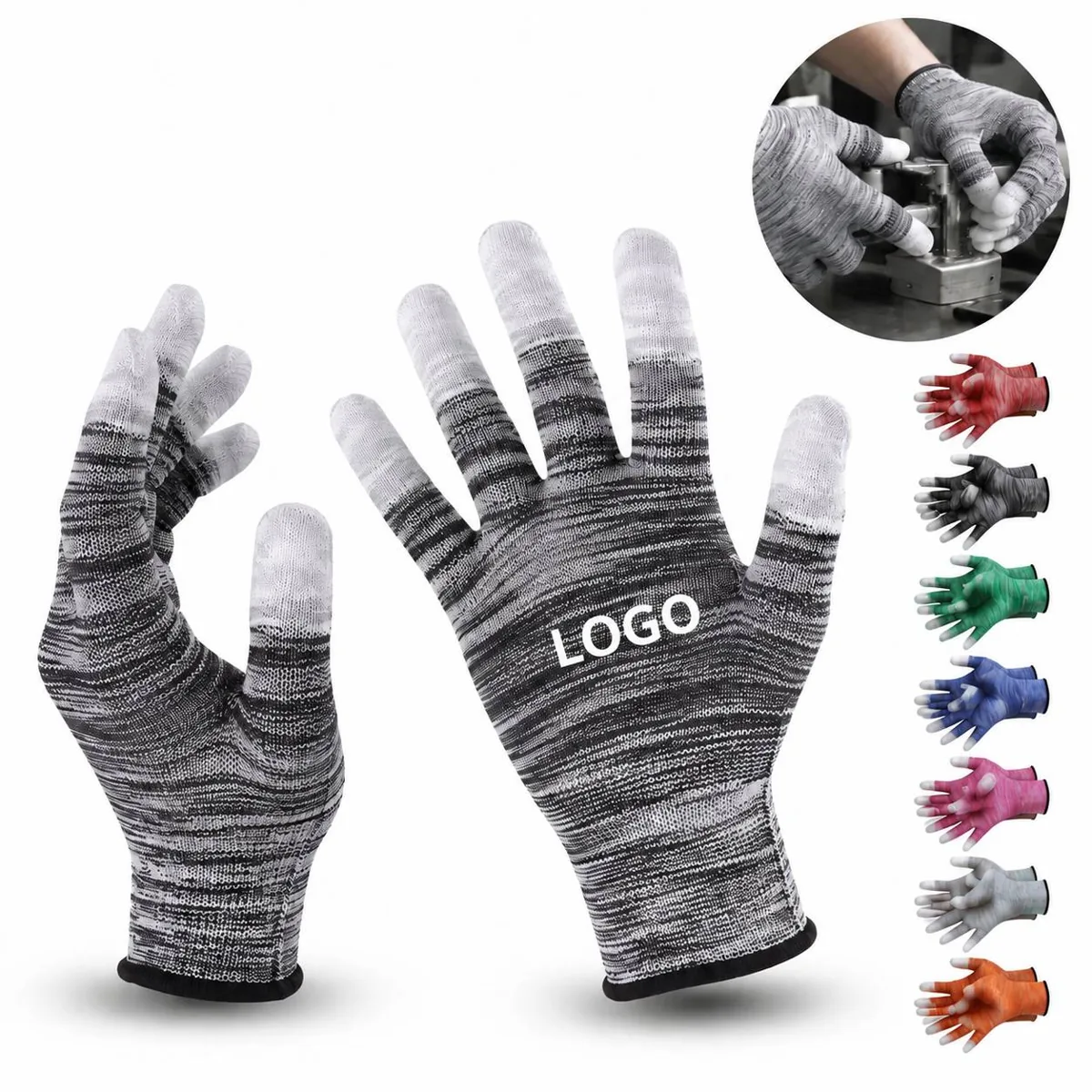 Nylon Work Gloves with Slip-Resistant Coated Fingers