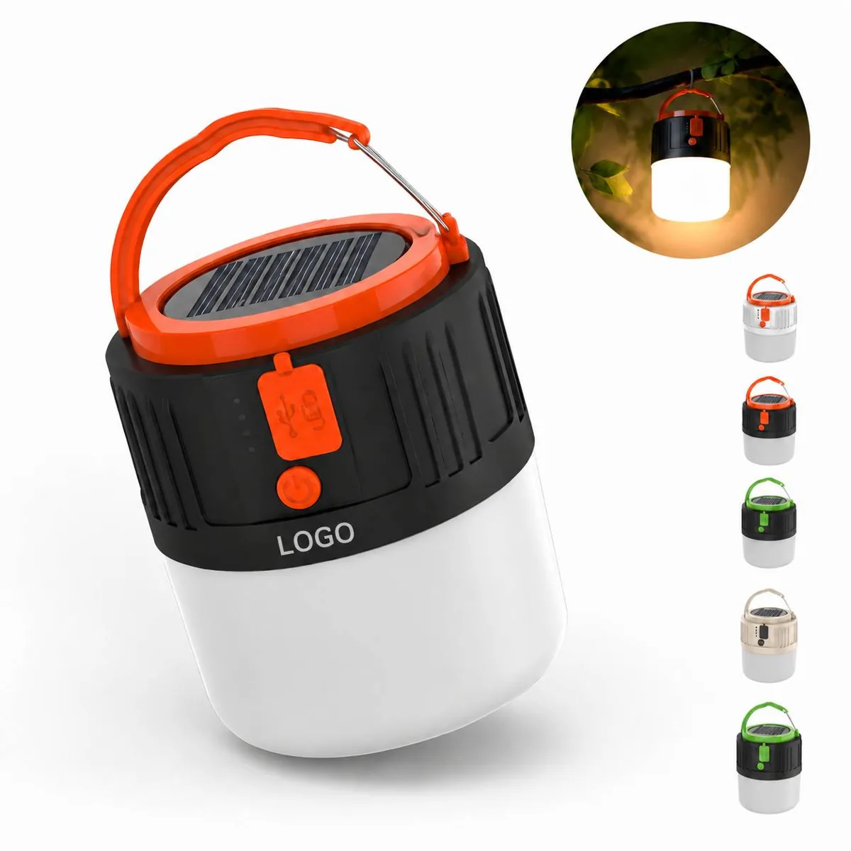 Solar Camping Lantern USB Rechargeable Flashlight with Hook