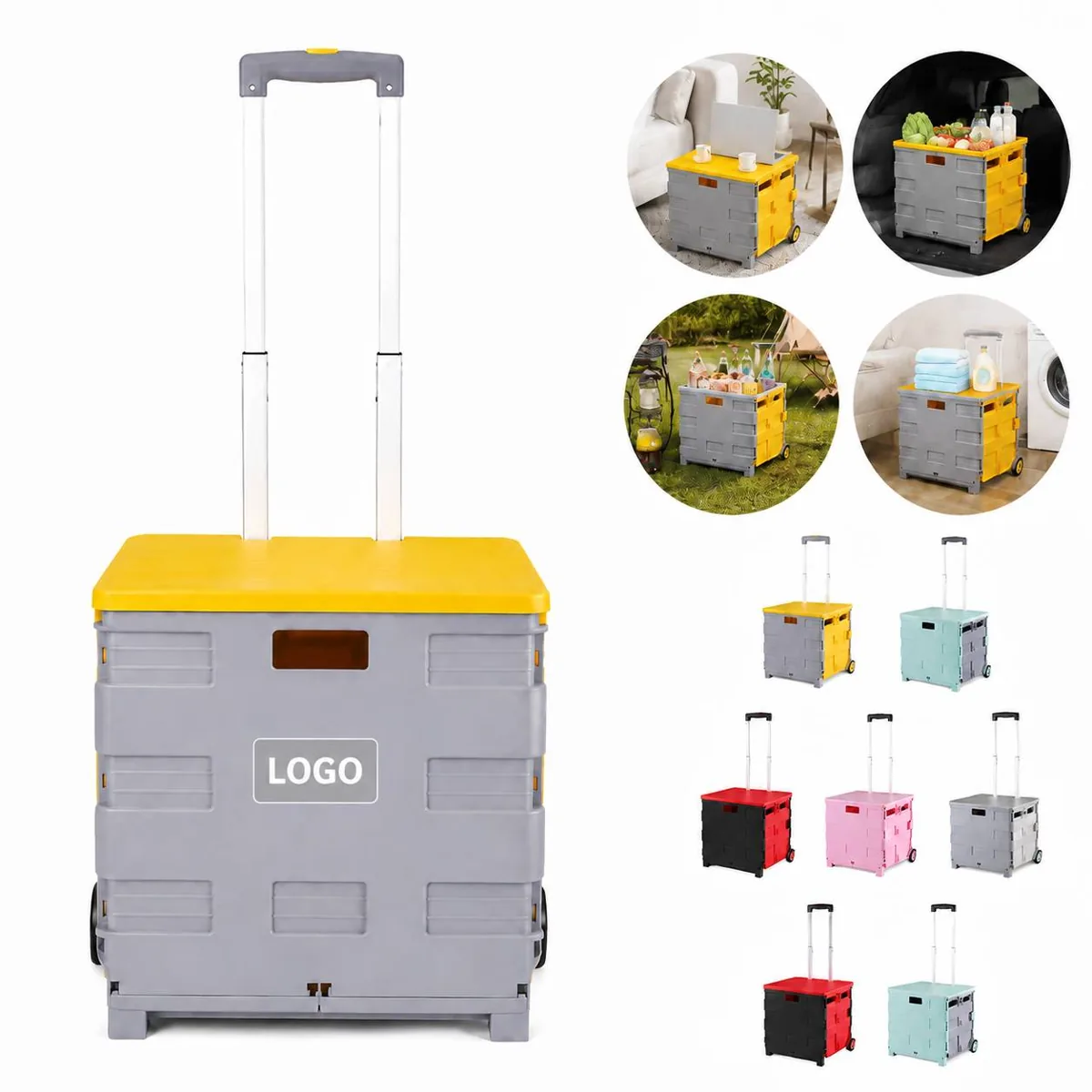 Portable Collapsible Grocery Cart with Adjustable Handle