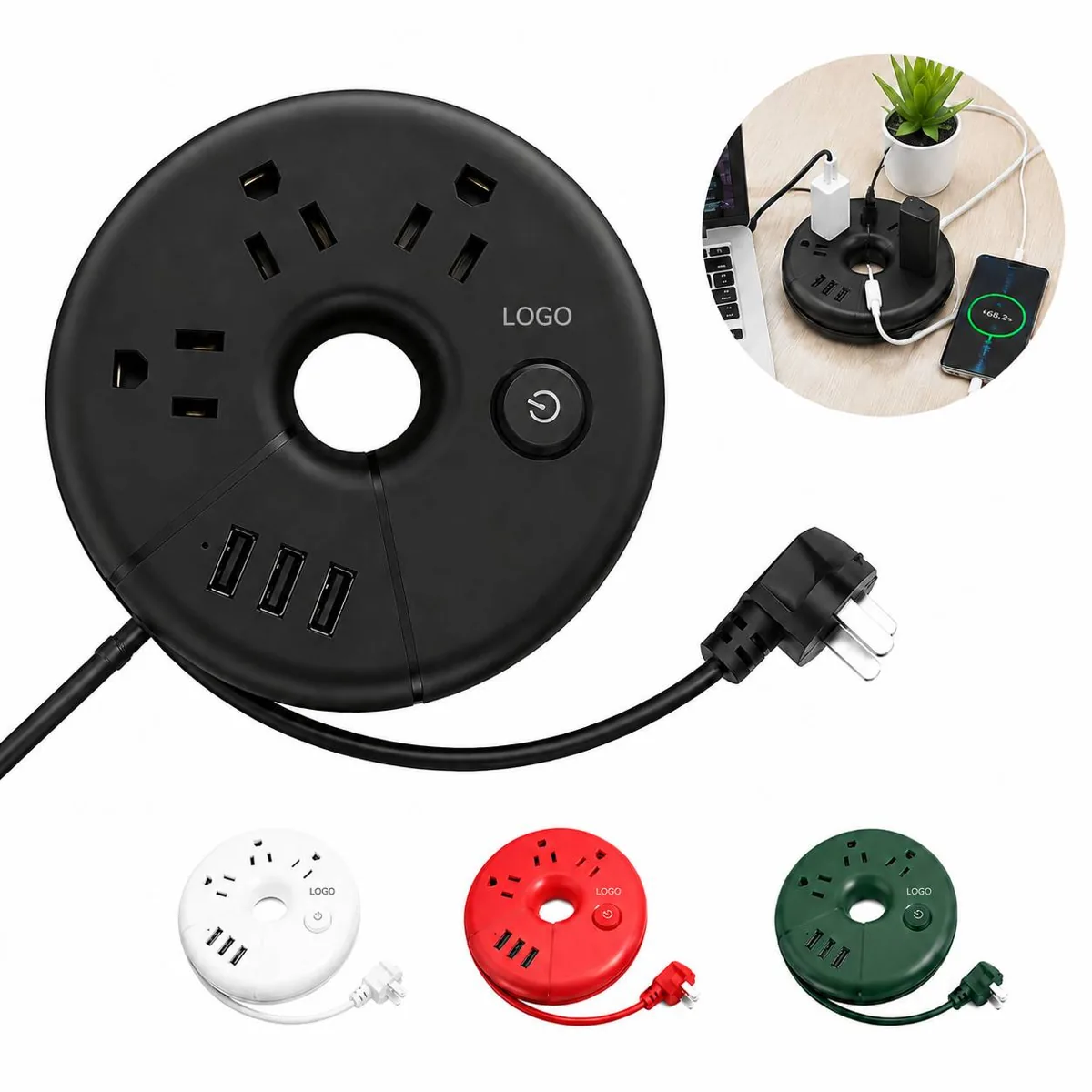 Donut Travel Power Strip 3 Outlets 3 USB with Individual