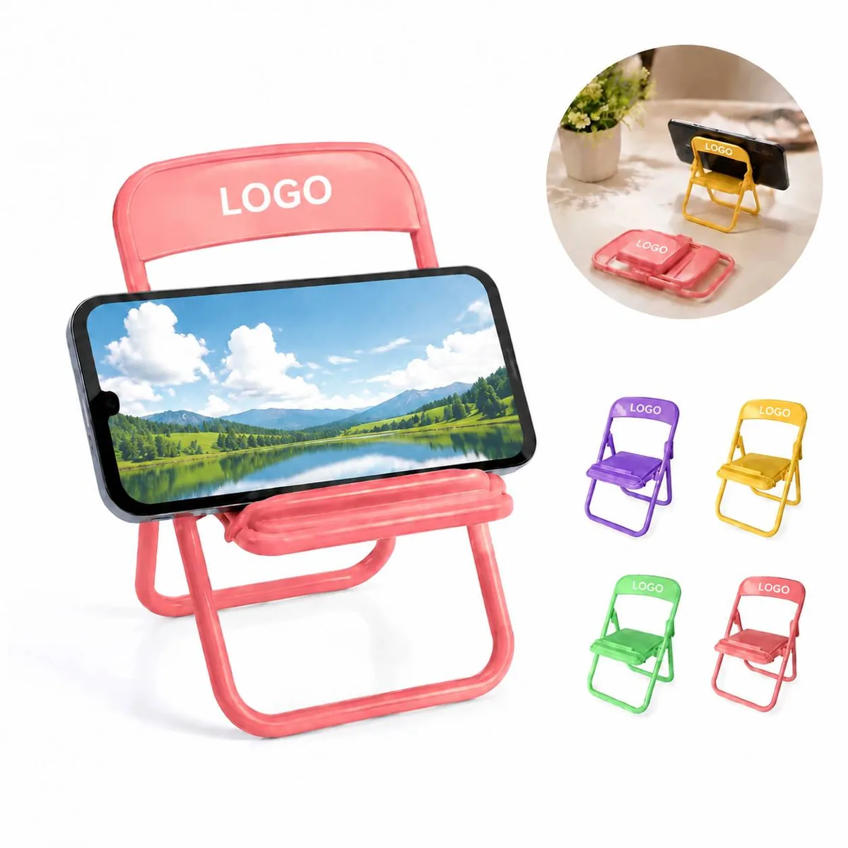 Miniature Desk Chair Phone Holder, Foldable Plastic Stand