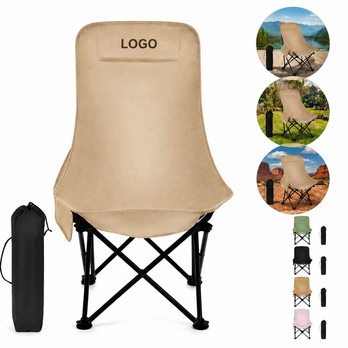 Ultra Compact Folding High Back Moon Chair with Side Pocket