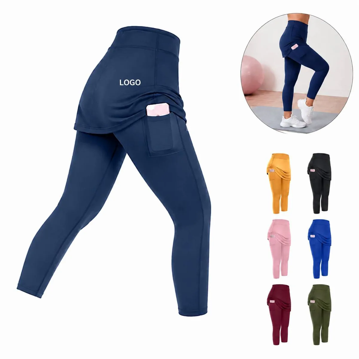 Women High Waist Capri Running Skort with Pockets