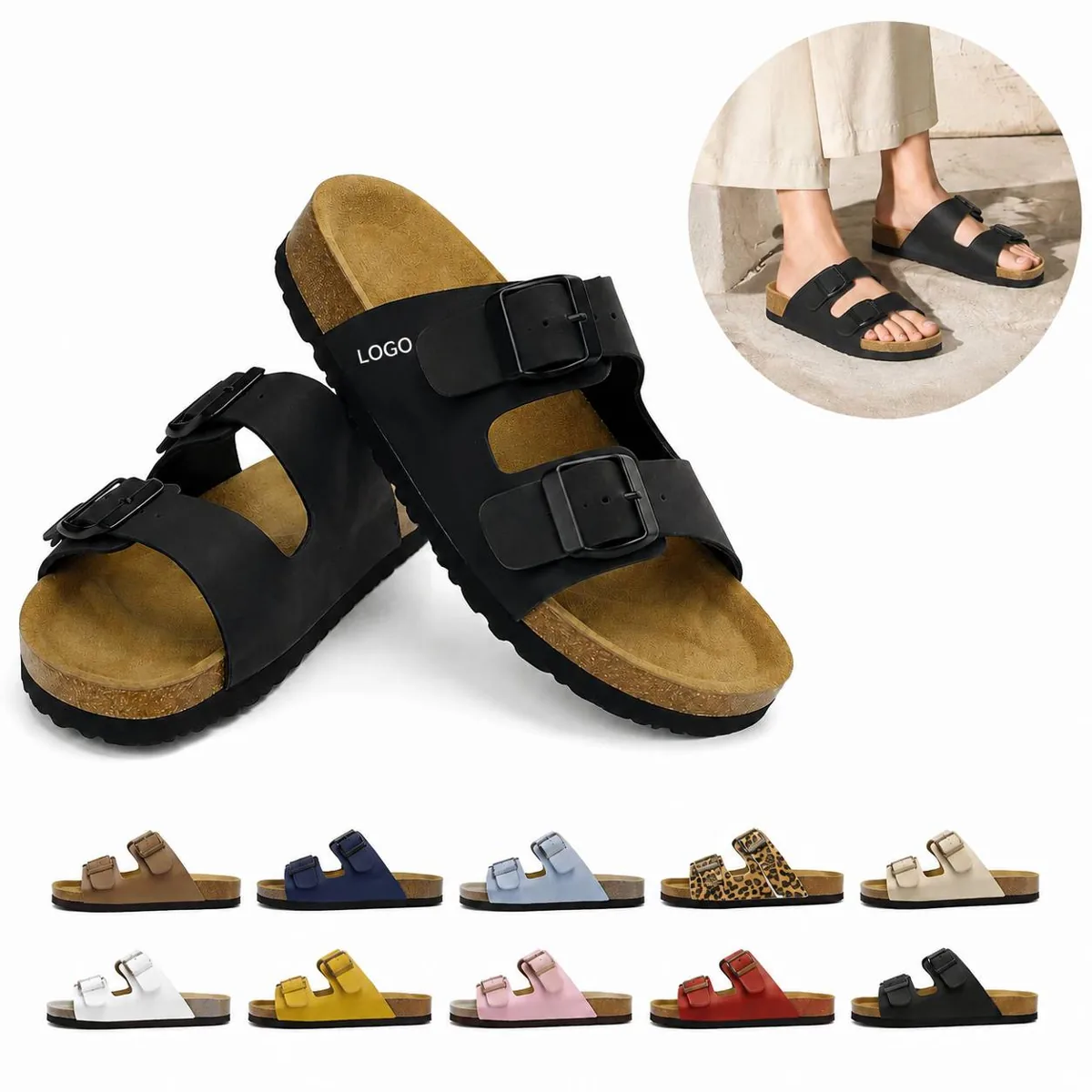 Women's Adjustable Double Buckle Sandals with Memory Foam