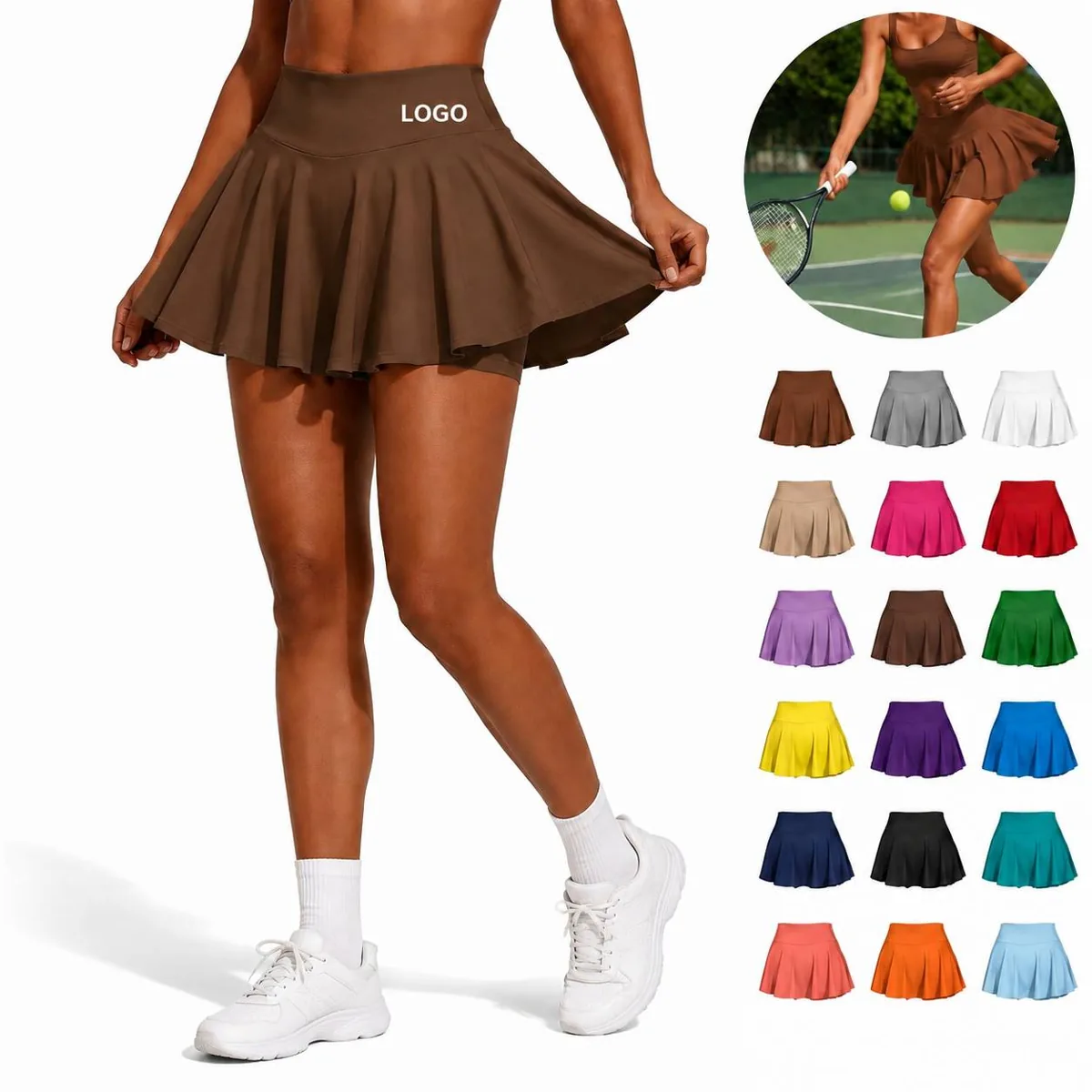 Women's Pleated Tennis Skirt with Phone Pocket & Built-in